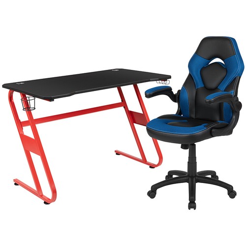 Red gaming desk and blue - and, blue/black