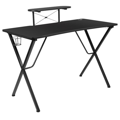 Black gaming desk with cup - black,