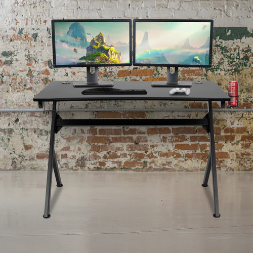 Black shaped computer desk - d-shaped,